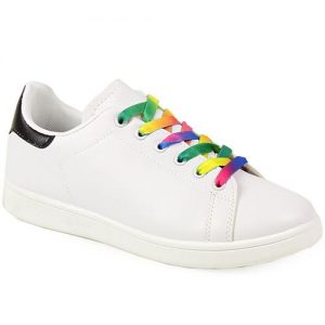 Γυναικεία sneakers με πολύχρωμα κορδόνια Λευκό/Μαύρο
